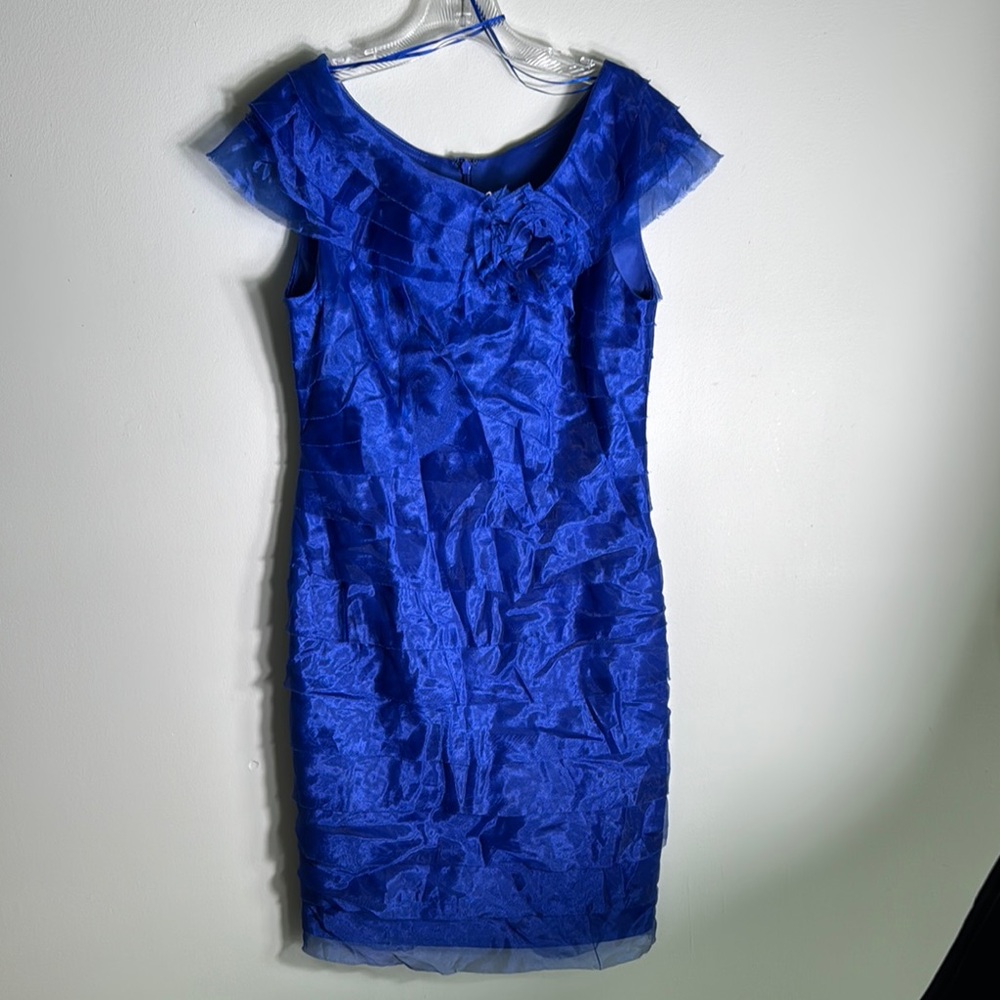 London Times Blue Sheath Dress with Flutter Cap‎ Sleeves